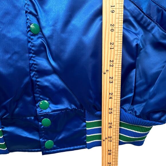 VTG Delong Jacket Lg Satin Quilted Bomber Blue Premium Fresh Farms 80s Retro USA - Picture 14 of 16